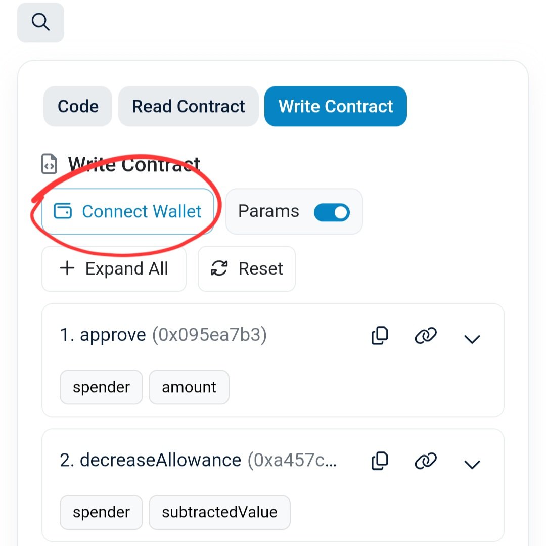 Connecting a wallet to the V1 token contract on BscScan