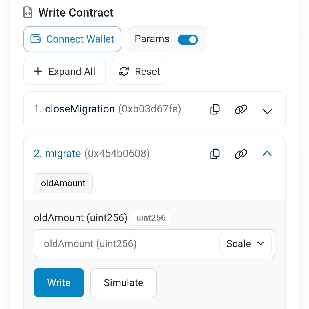 The migrate function expanded on the Migration Contract's Write Contract page